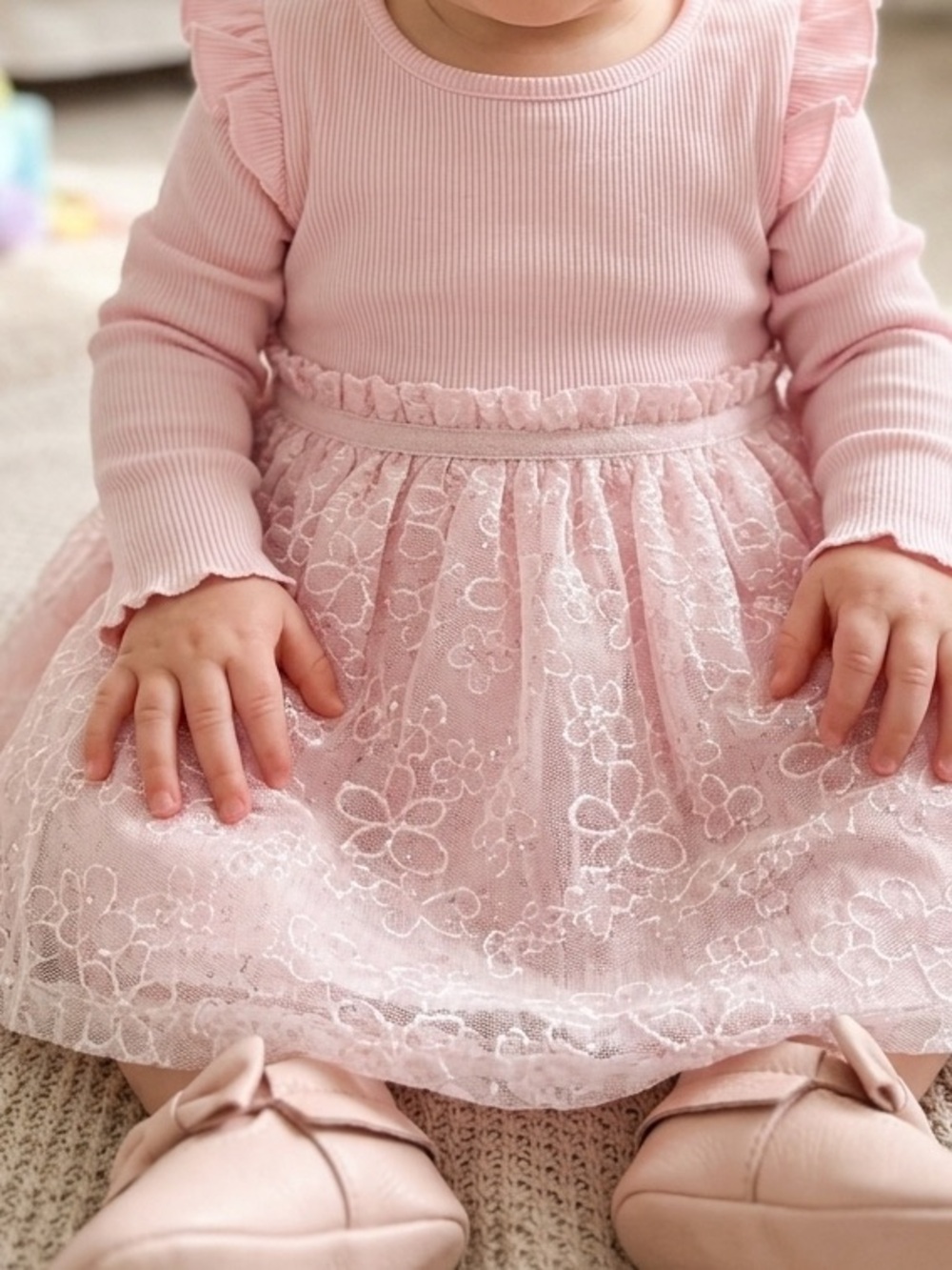 Falls Creek Light Pink Long Sleeve Lace Tulle Party Dress